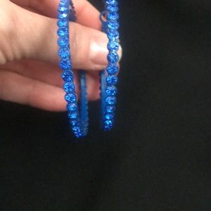 Blue hoop crystal pierced earrings